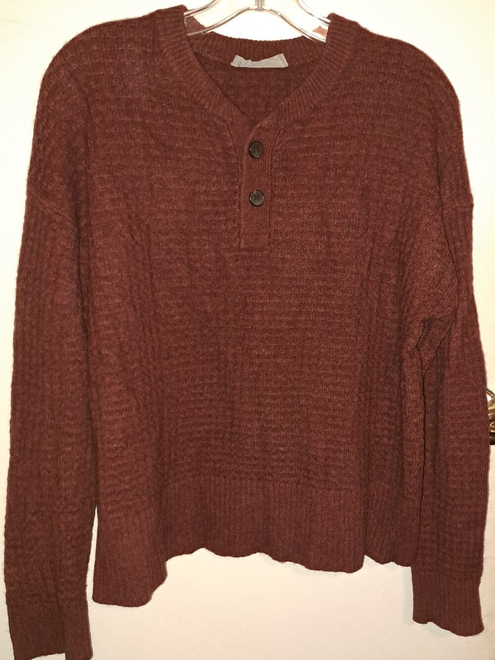 Everlane Men's Waffle-Knit Henley Sweater - Rust Brown
